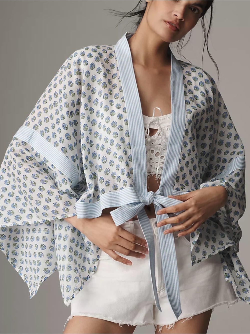 NWT Maeve Anthropologie Printed Tie-Front Shawl Cardigan Blouse One Size